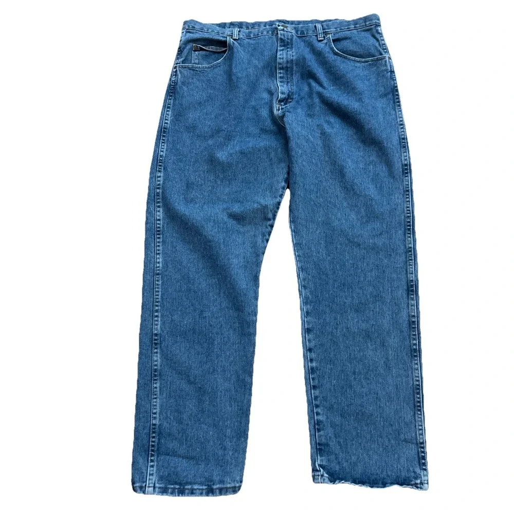 Wrangler Denim Jeans Men's 42x32 Blue Light Wash Regular Fit Straight Leg